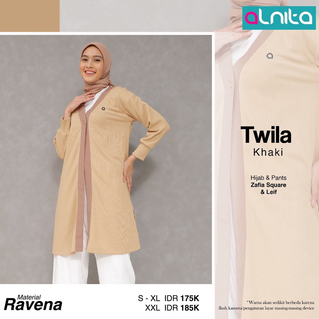 Alnita TWILA Bahan Ravene Outer Wanita Muslimah Simple  Polos Casuat Terbaru