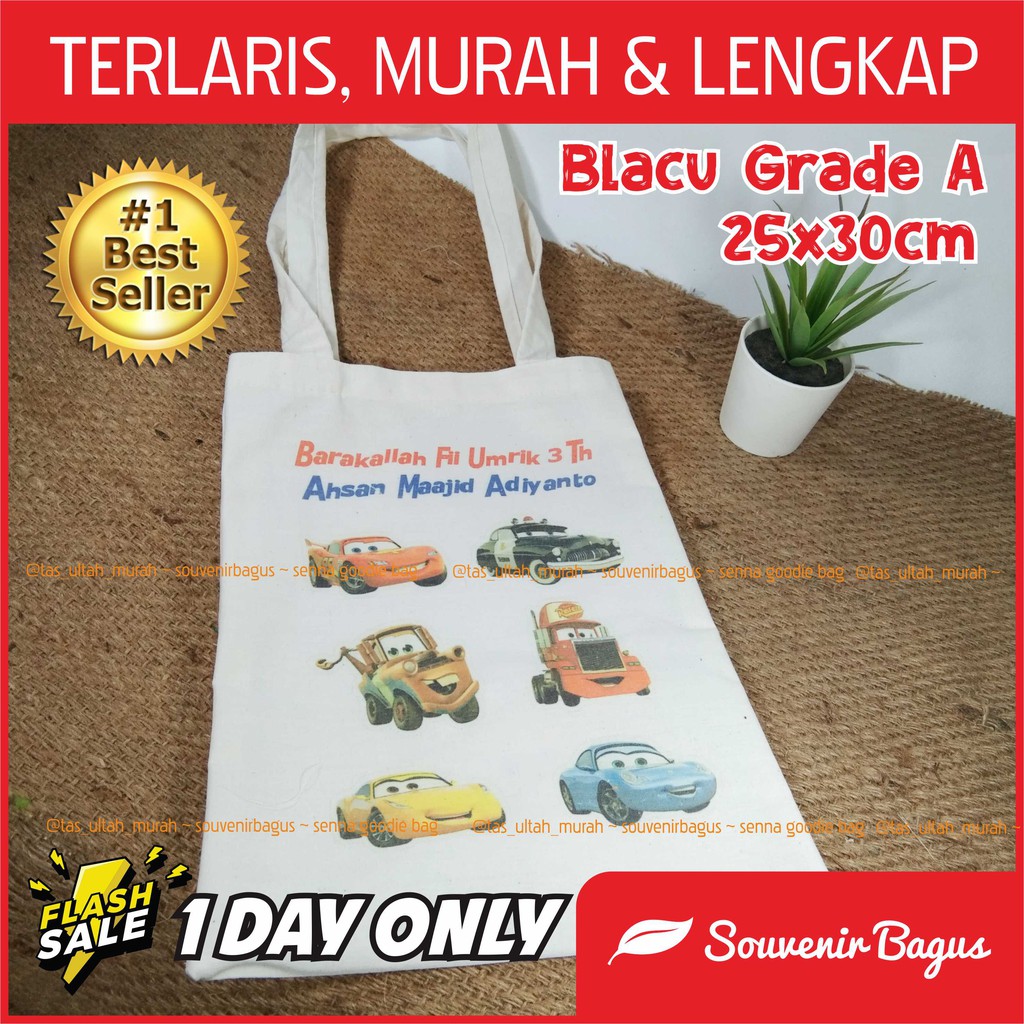 Tas Ultah Blacu Custom Murah Terlaris Pakai Nama 25x30cm tas souvenir ulang tahun blacu