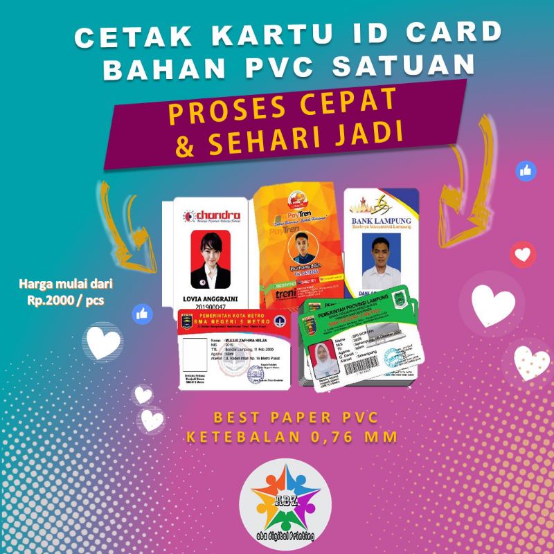 

CETAK ID CARD CUSTOM SATUAN BAHAN PVC KETEBALAN 0.76 MM TANPA MINIMAL ORDER SEHARI JADI