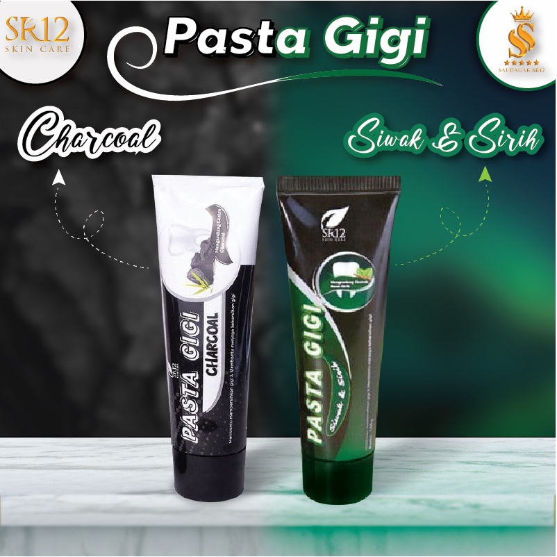 PASTA GIGI CHARCOAL &amp; SIWAK SR12 170gr / PEMUTIH GIGI DAN PENGHILANG KARANG GIGI BPOM / OBAT BAU MULUT