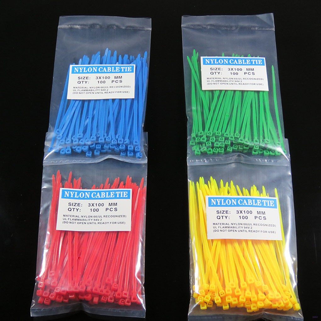 100pcs 3*100mm Reusable Colorful Standard Self-locking Plastic Nylon Cable Ties Wire Zip Tie