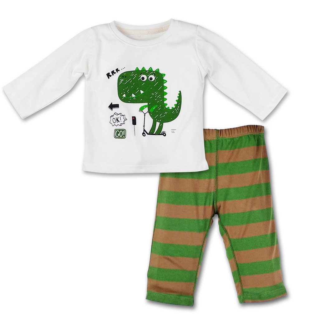 Bearhug Piyama Bayi Laki-laki XPF5 Baju Putih Celana Salur 6-18M-2