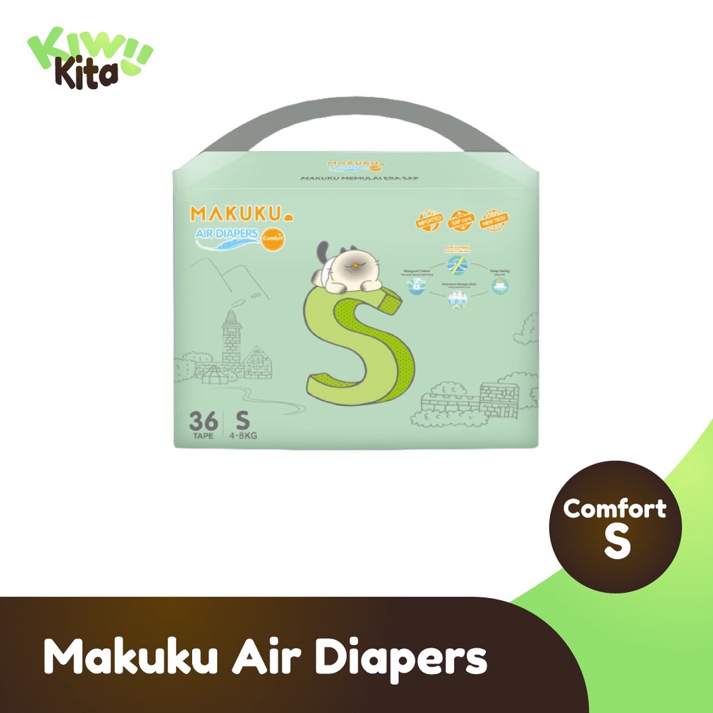 MAKUKU Air Diapers [Ukuran S-36] Comfort+ Tape / Popok bayi Tipis SAP anti gumpal