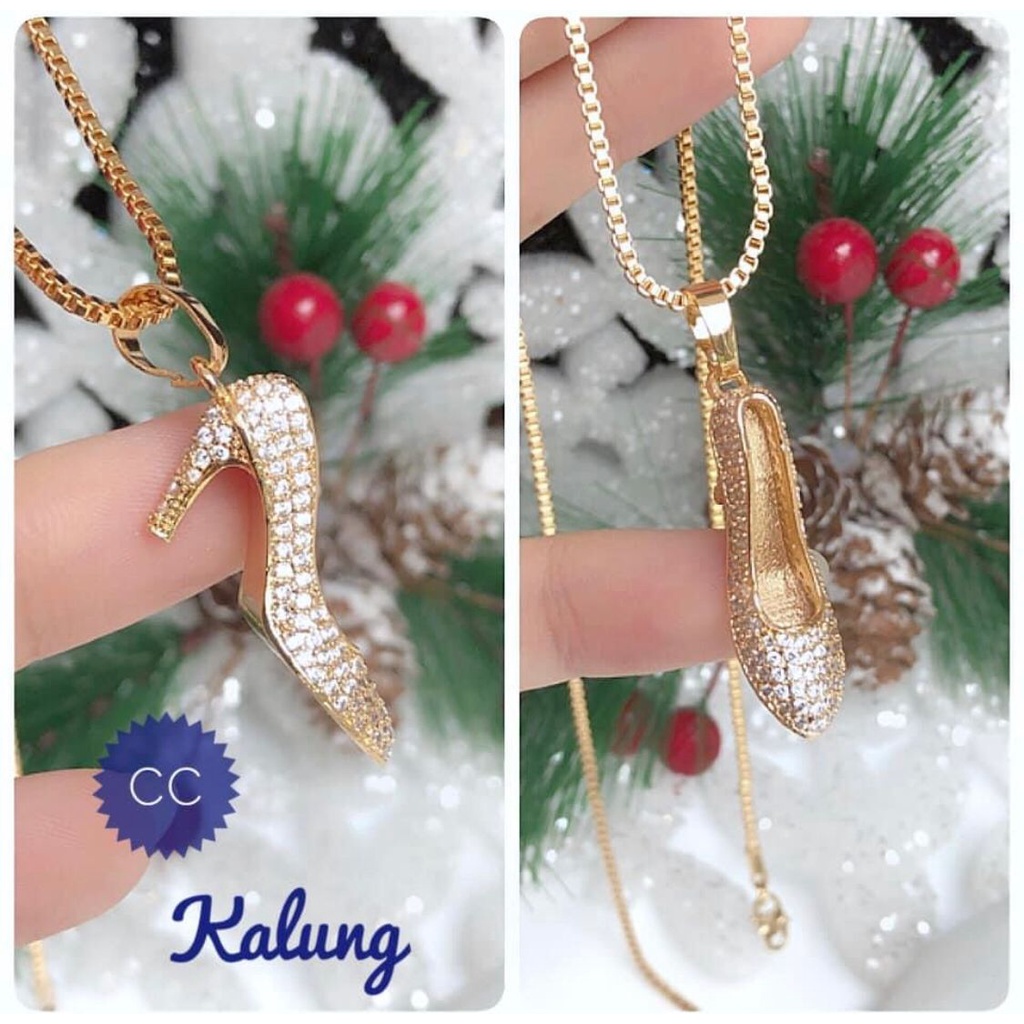 (DES) TERMURAH Set Perhiasan Lapis Emas Xuping Kalung Liontin Sepatu High Heels Permata Gold Mewah T
