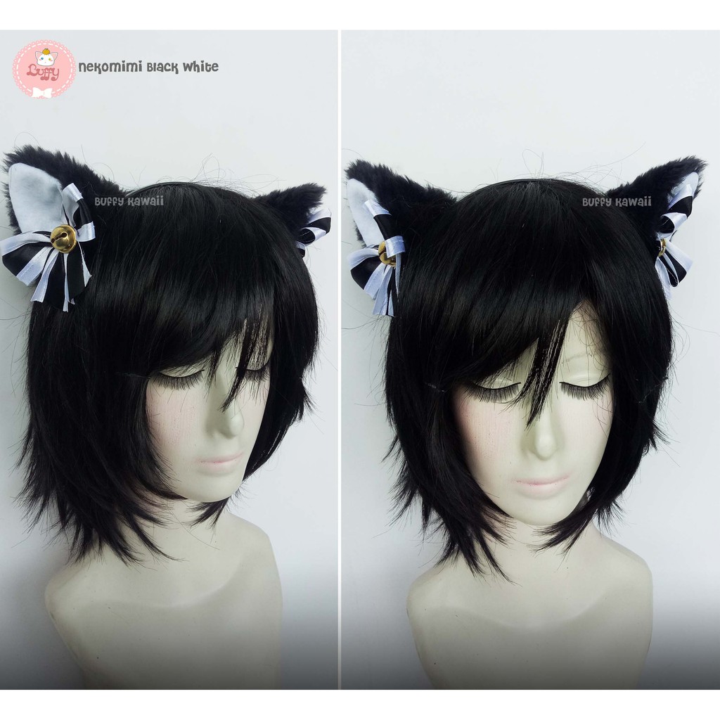 Bando kucing pita blaster gamers girl kawaii cosplay cat ears fashion hairband bell black white