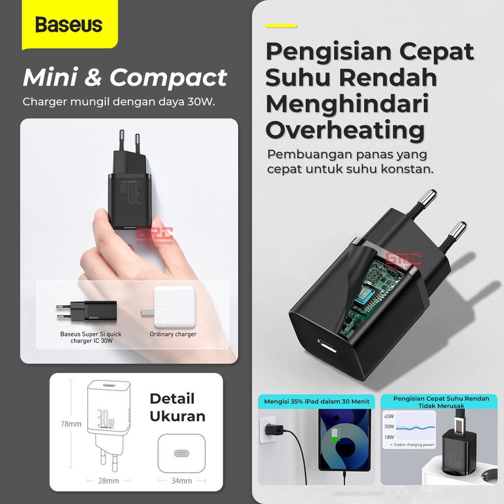 Kepala Charger Type C PD BASEUS Quick Charger 30W Samsung Xiaomi Pad