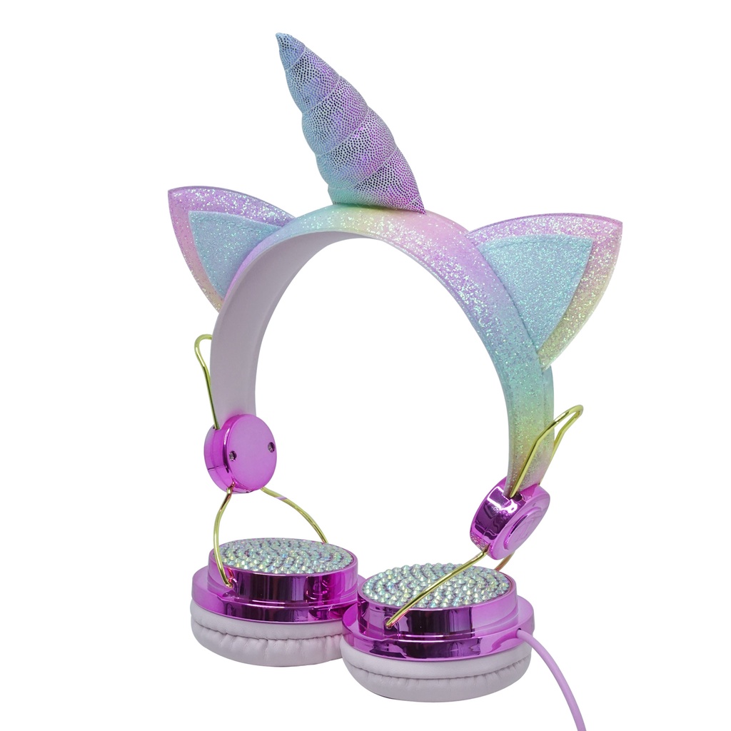 Mallcasing - Headset / Earphone / Headphone Musik Stereo Sequin Plush Motif Bando Unicorn High Quality + Mic - HF 202