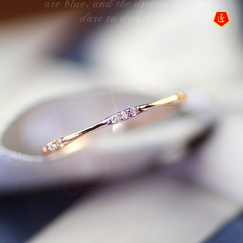 [Ready Stock]14K Gold Exquisite Inlaid Rhinestone Ring Simple All-Match