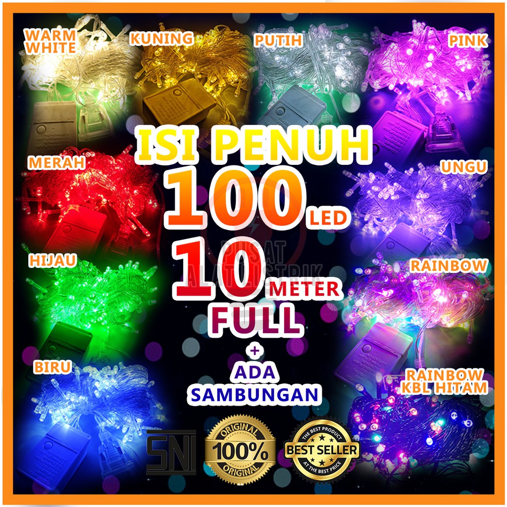 LAMPU HIAS LAMPU NATAL 10M 100 LED 7 WARNA KONTRA  LAMPU KELAP KELIP TUMBLR TUMBLER