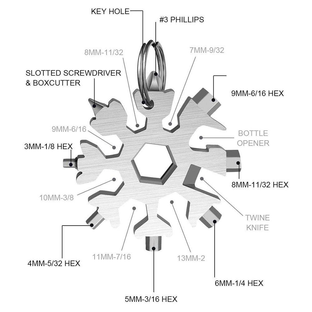 Solighter 18in1 Snowflake Tool Card Survive Kunci Ring Pas Camp Portabel