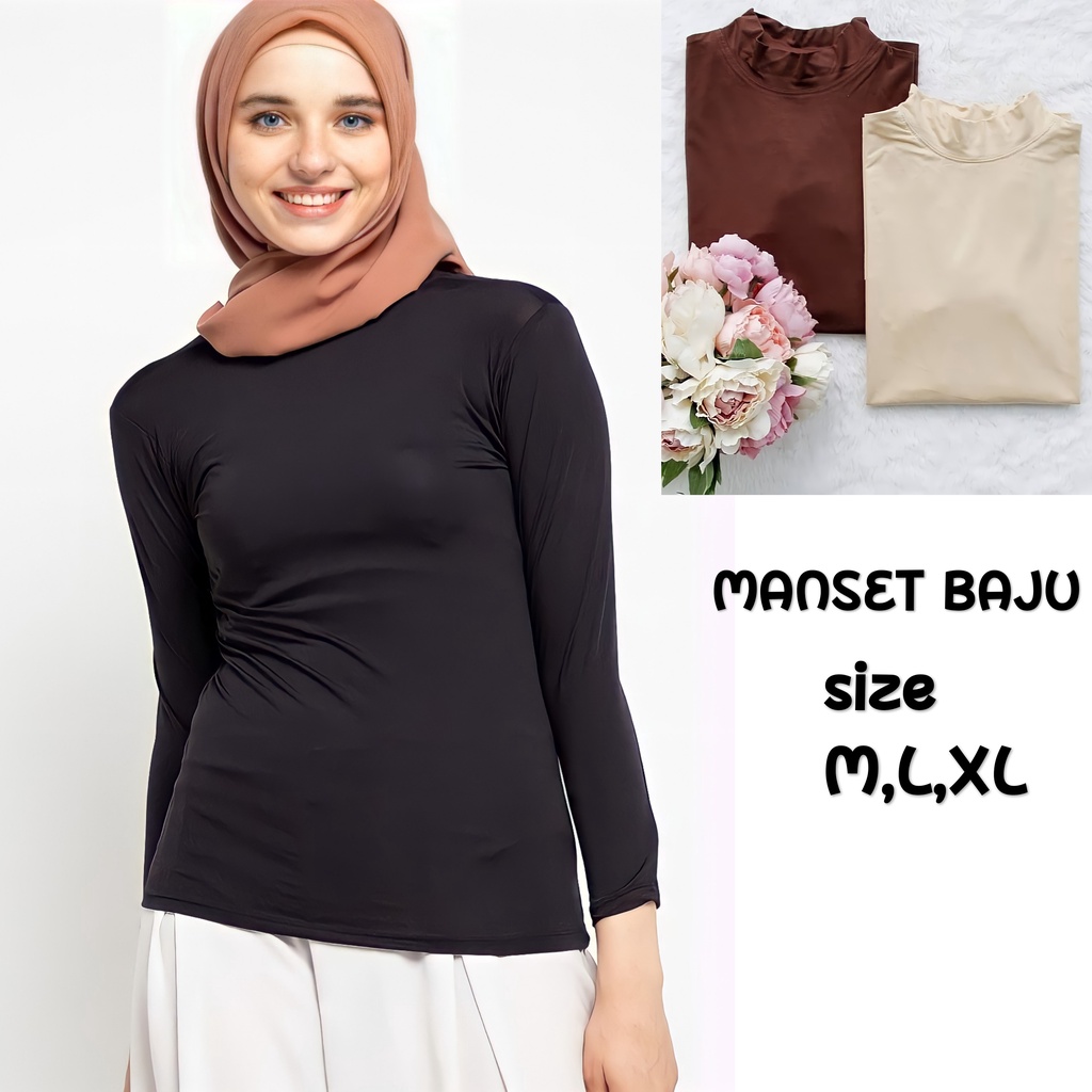 Manset Baju Inner Basic Polos Wanita Lengan Panjang Bahan Spandek Rayon Premium Murah Import Bandung