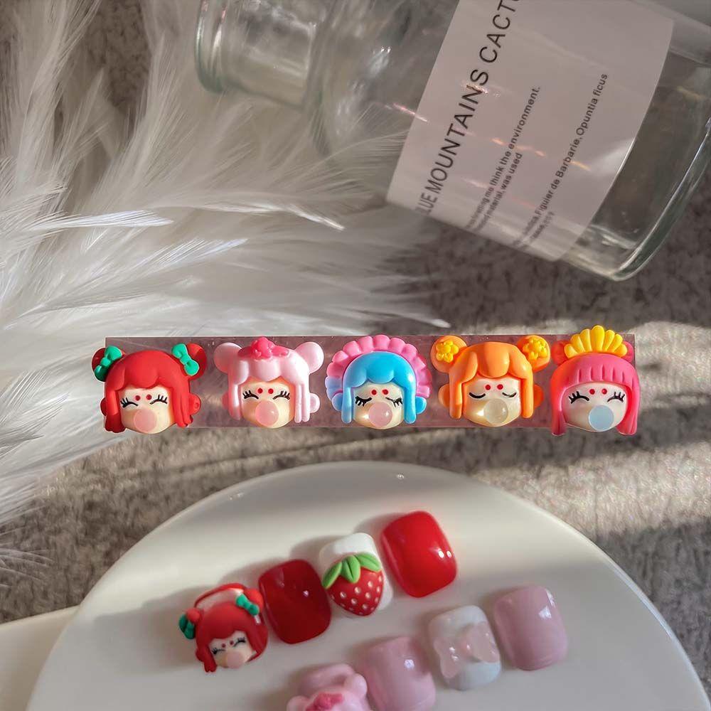 Mxbeauty Meniup Gelembung Gadis Kuku Perhiasan Gadis Jantung Pesona Indah Gadis Meniup Gelembung Gadis Kawaii Kartun DIY Kuku Aksesoris