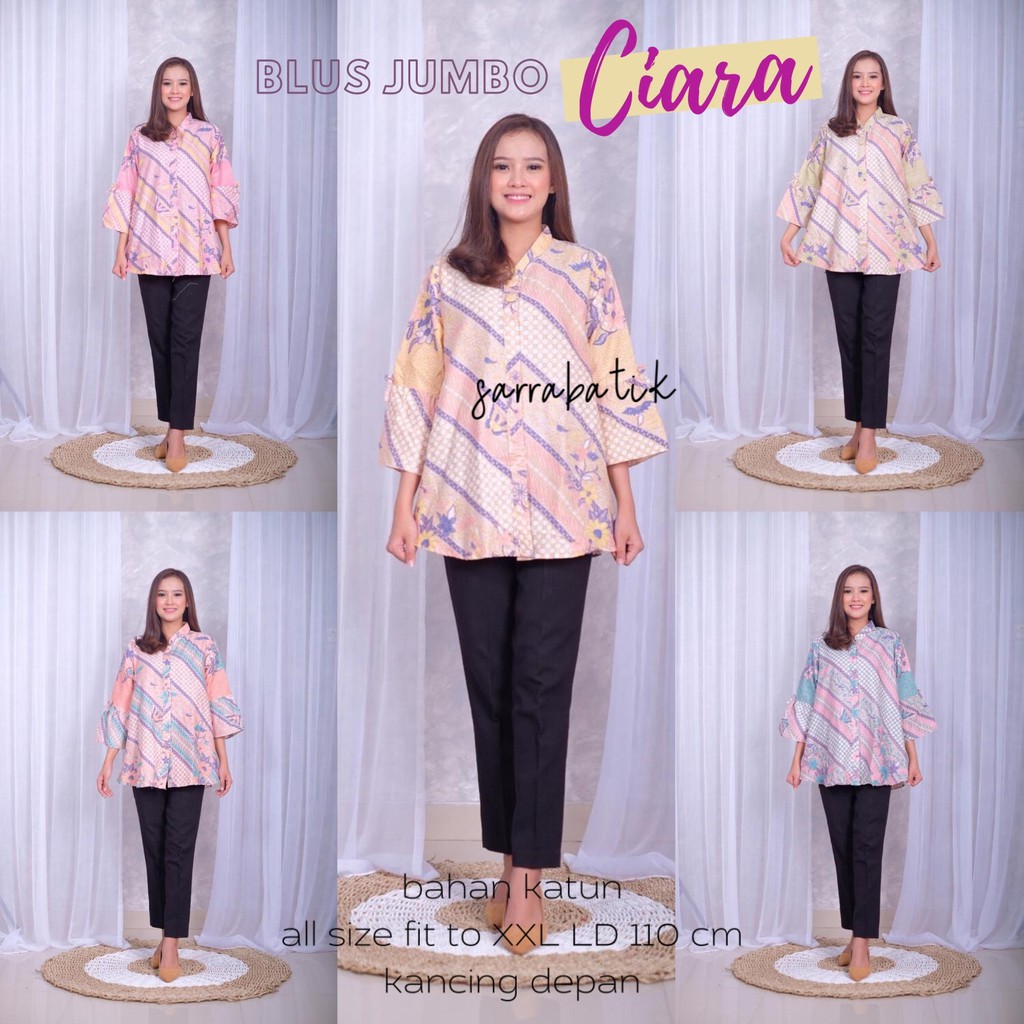 Blus Jumbo Ciara Batik Jumbo Blouse Rifa Pastel Soft Batik Modern Casual Kerja Seragam Muslim