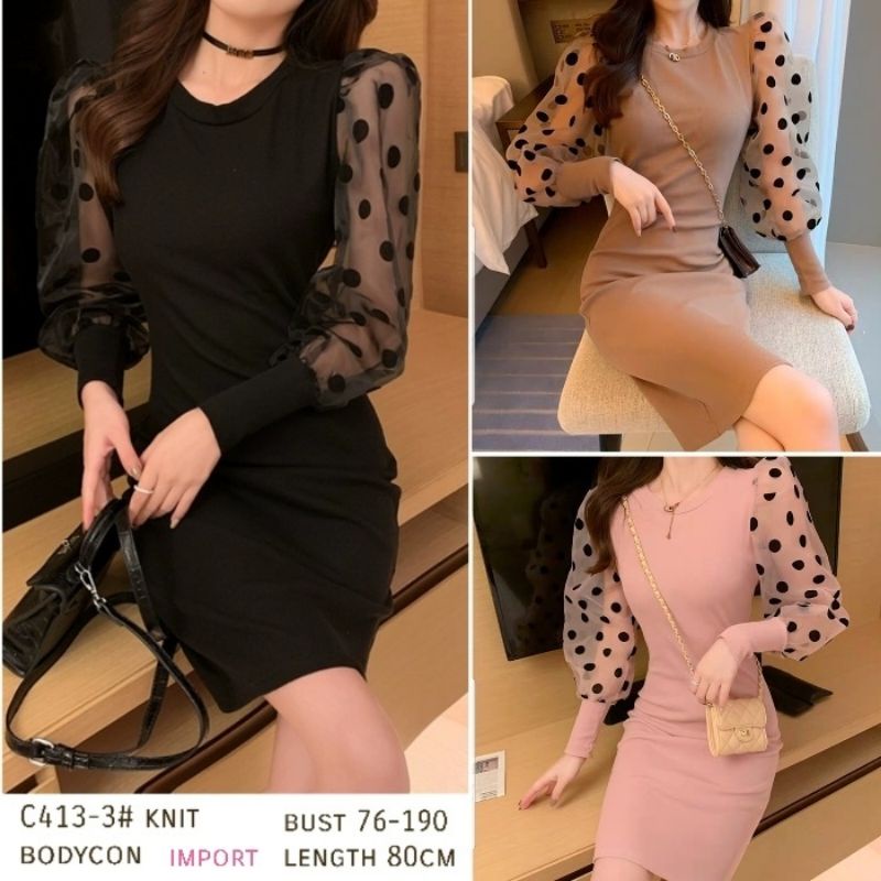 MDLV ~ BM C413-3 KNIT BODYCON // DRESS RAJUT // FASHION IMPORT WANITA