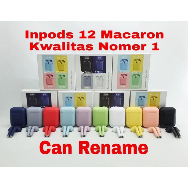 Inpods 12 Headset Bluetooth 5.0 Wireless Earphones Inpods12 Macaron Can Rename-2