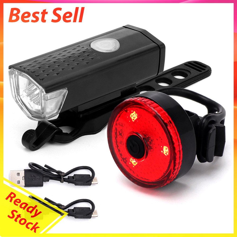 Bike LED USB Rechargeable Headlight Taillight Set Bicycle Front Back Light