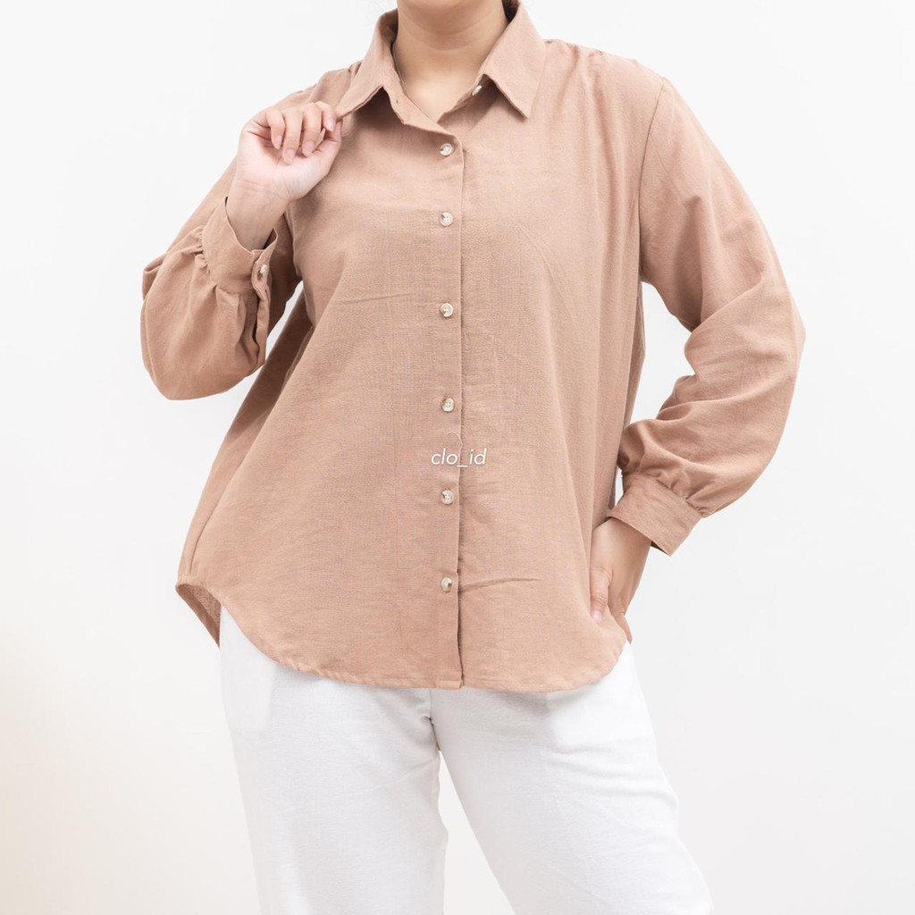 HAICLO Ava Linen Shirt / Atasan Kemeja Wanita-Nude Peach