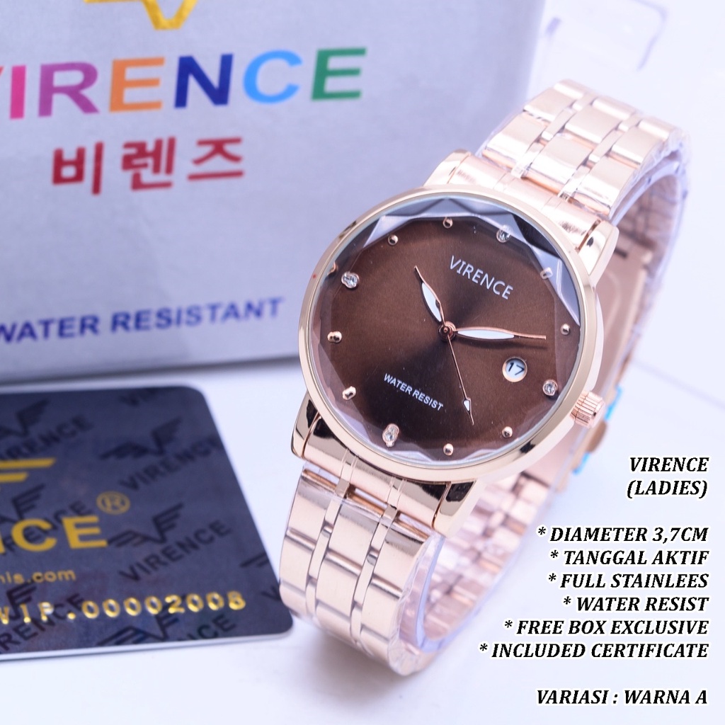 (FREE BOX) JAM TANGAN WANITA VIRENCE RANTAI BODY BULAT TANGGAL AKTIF