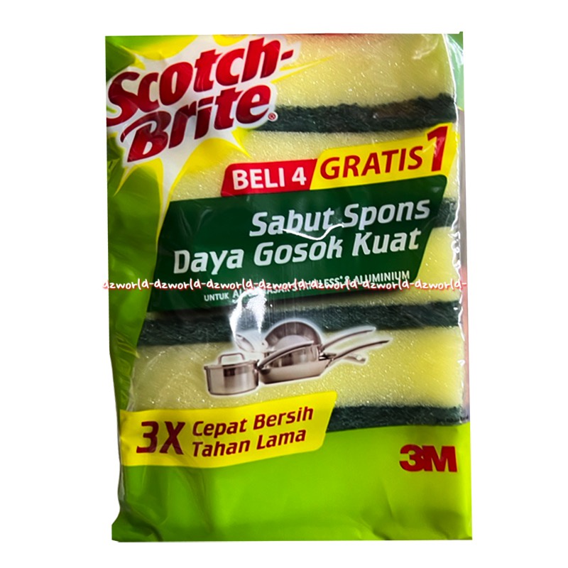 Scotch Brite Sabut Spons 3pcs Daya Gosok Kuat Isi 3spon Skotch Brait Sponge Sabut Cuci Piring Dish Washing Soap ScotchBrite Spon Sponges