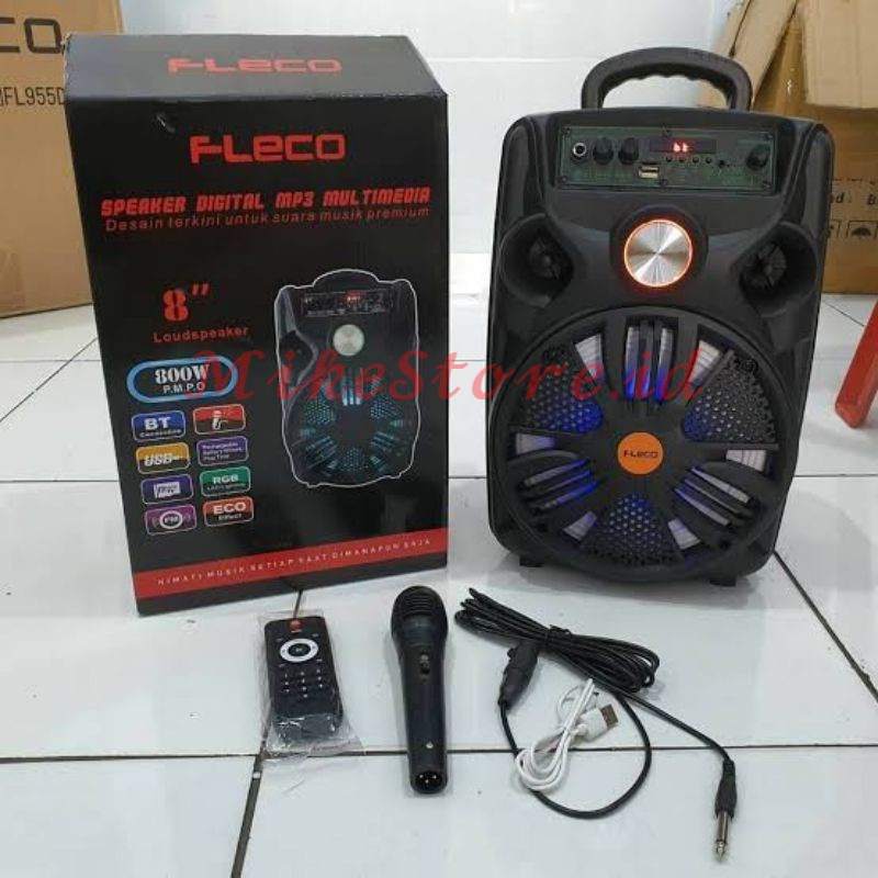 ✅COD COD SPEAKER BLUETOOTH FLECO 8'5 INCH F-8608LED FREE MIC KAROKE + REMOTE