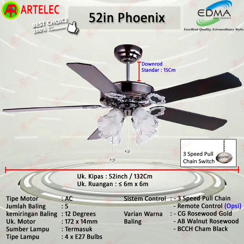 Kipas Angin Gantung MT EDMA 52in PHOENIX Kipas Angin Plafon kipas angin dekorasi mt edma