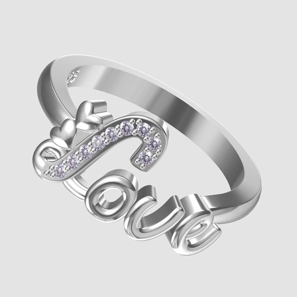 Hu Hu Hu Hu Hu Alat Bantu Pasang Kacamata♡ Cincin Berlian Imitasi Motif Tulisan Love Untuk Wanita