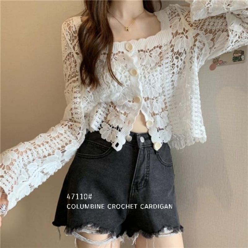 MDLV ~ 47110 COLUMBINE CROCHET CARDIGAN KOREA TERBARU CARDIGAN BRUKAT PREMIUM FASHION IMPORT