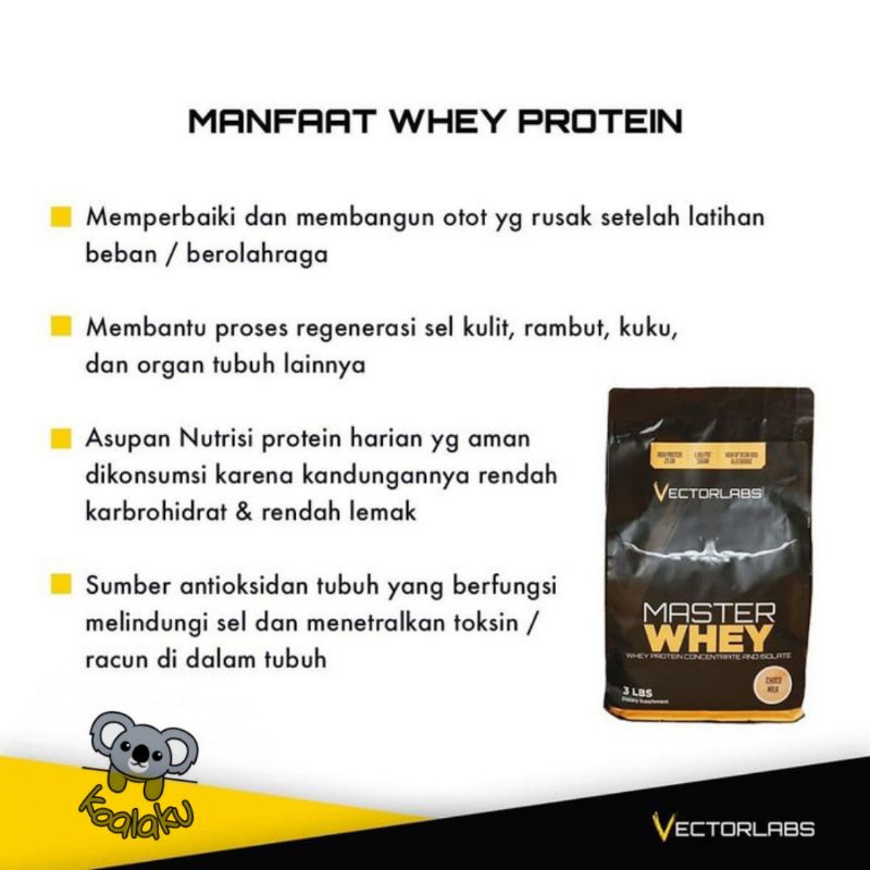 Vectorlabs Master Whey Protein 3lbs 1.4 kg Susu Whey Isolate Concentrate Diet Suplemen Gym Fitness