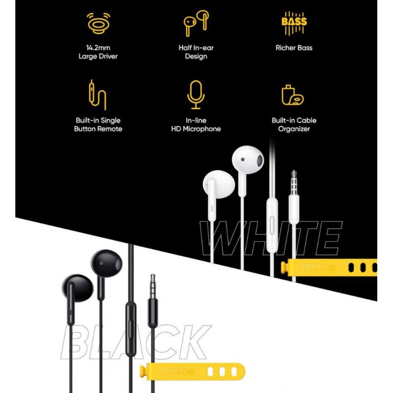 Original 100% Earphone Realme Black Edition Super Bass Stereo Headset Realme 3 Pro/5 Pro/6 Pro/C17/C21/C25/C30/C31/C35/Narzo/ GT Master HANDSFREE ORIGINAL