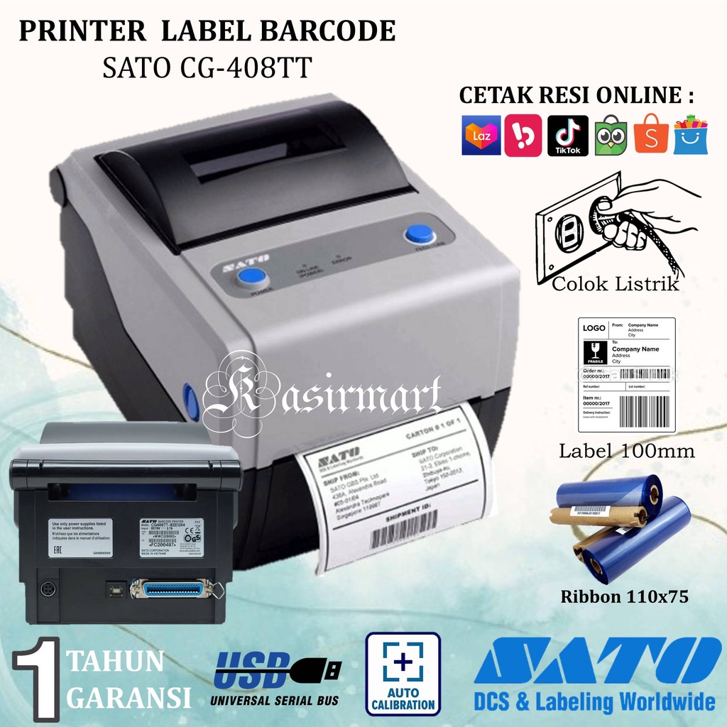 Printer Barcode Label SATO CG408 / CG-408 / CG408TT / CG-408TT Cetak Label Resi Shopee/Yupo/Harga Barang/Label RS