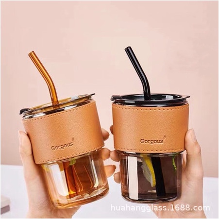 BOTOL MINUM GELAS, TUMBLER GELAS KACA VINTAGE AESTHETIC BOTTLE CUP FOR COFFEE SIMPLE ELEGAN WATER 400 ML - FREE STRAW KACA