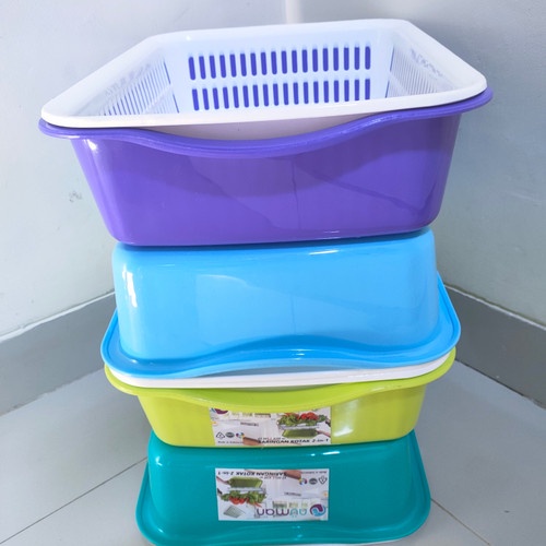 Baskom Kotak + Saringan (1SET) Numan 2in1 Saringan Sayur Wadah Bak Pasir Kucing Jaring Kucing Litter Box With Filter Wood Pellet