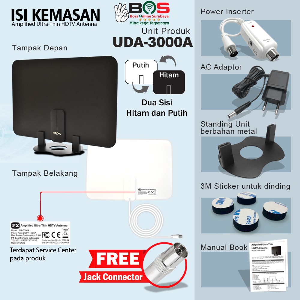 Antena TV Dinding Digital DVB T2 Booster Analog Indoor PX UDA-3000