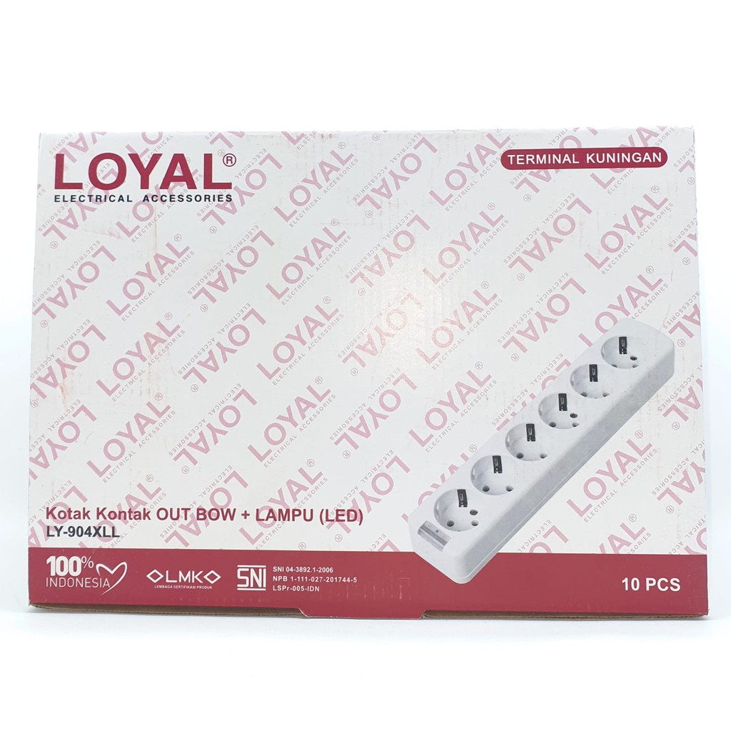 @10 Pcs (1 Kotak) LY-904XLL 6L Led (Tanpa Kabel) Loyal Stop Kontak Arde 6 Lubang Led