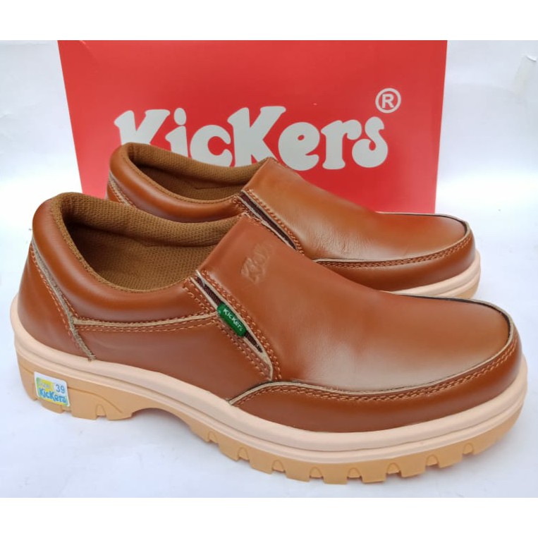 Sepatu kickers kulit pria asli original casual santai kasual slip on tanpa tali terbarumurahselopCOD