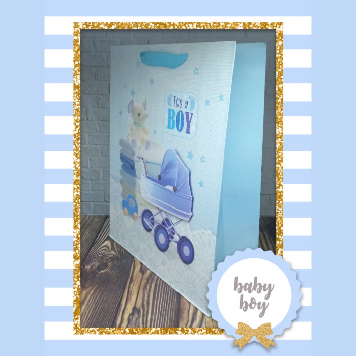 

Terlaris Paper Bag Kado Tali Pita Size XL Baby Boy & Girl Glitter Baby Stroller - Biru (Boy)