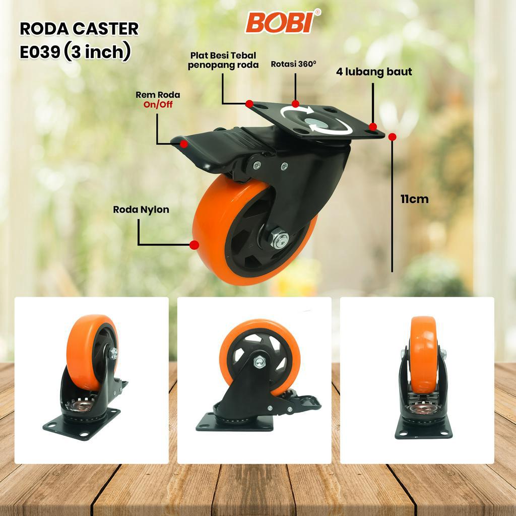 Roda Caster PVC NYLON // Roda Etalase Lemari 3 &amp; 4  inch // Roda Serbaguna BOBI - Warna Random