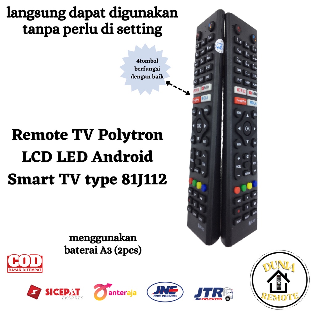 Remot Remote Tv POLYTRON  LCD LED Smart TV ANDROID 81J112 tanpa setting