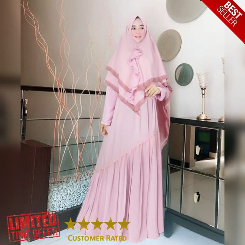 TERLARIS baju butik vila syari dusty pink xl busana muslim pesta mewah mt