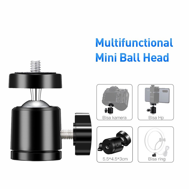 Mini Ball Head dapat putar 360 dengan 1/4 Sekrup untuk Tripod / Kamera dan ringlight