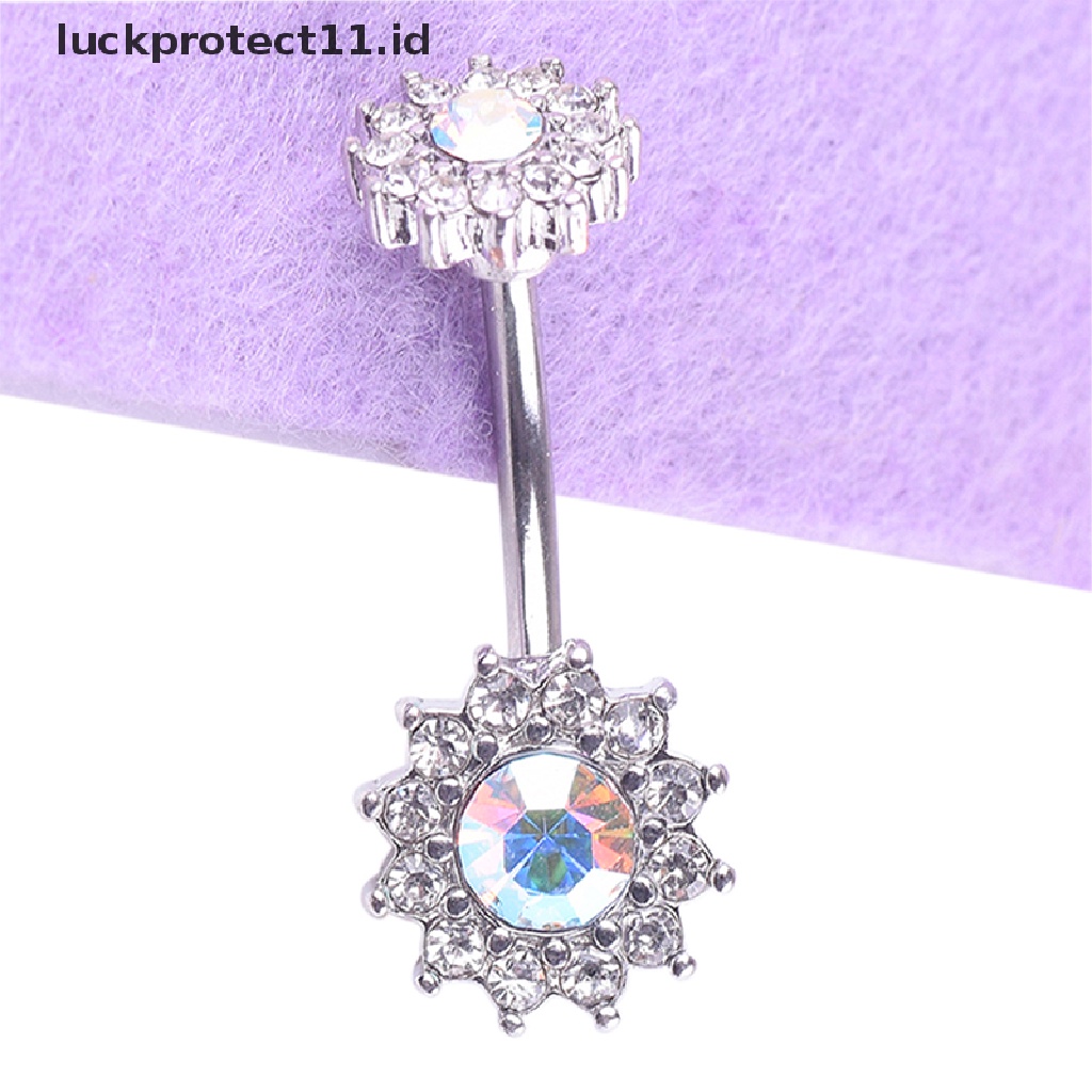 &lt; Luckprotect11. &lt; LuckproteksiCincin Tindik Pusar Bentuk Bunga Kristal Untuk Wanita