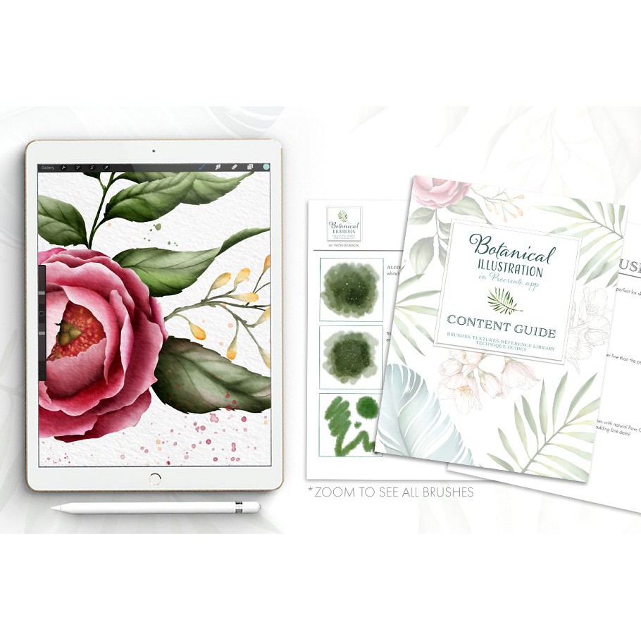 Procreate Brush - Botanical Illustration Toolkit For Procreate ( with Watercolor Canvas )