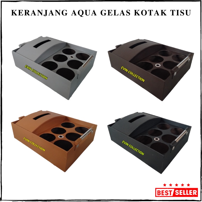 Keranjang Air Mneral Gelas Kotak Tisu Pinggir Tempat Aqua Gelas Kulit Sintetis Isi 6 Cup