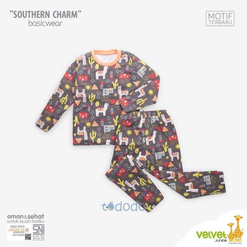 Baju Bayi Piyama Anak Setelan Panjang Kancing Pundak Velvet Junior Southern Charm Dream Wear Big Size