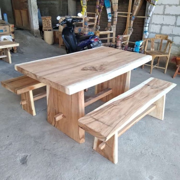 KURSI MEJA MAKAN ANTIK KAYU SUAR TREMBESI 150cm