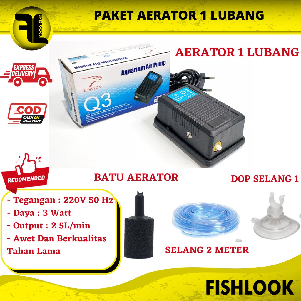 PAKET AERATOR LENGKAP 1 LUBANG mesin gelembung udara aquarium Airator Aquascape Rosston Amara Nikita Star Recent