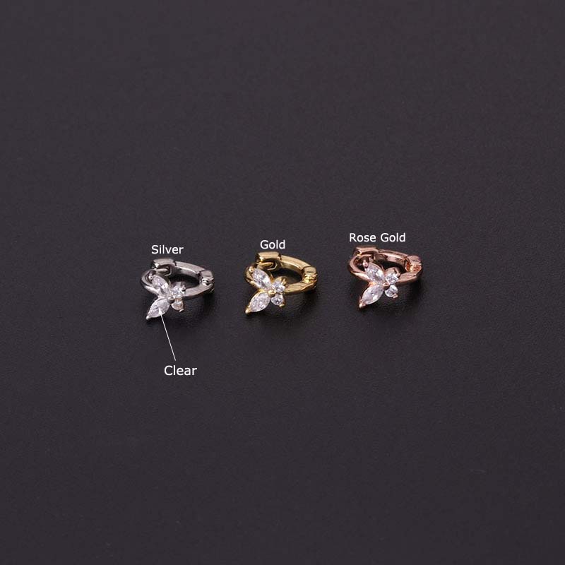 1pc Anting Tindik Tragus Helix Bentuk Kupu-Kupu Bahan Tembaga Dengan Zircon Ukuran 6mm