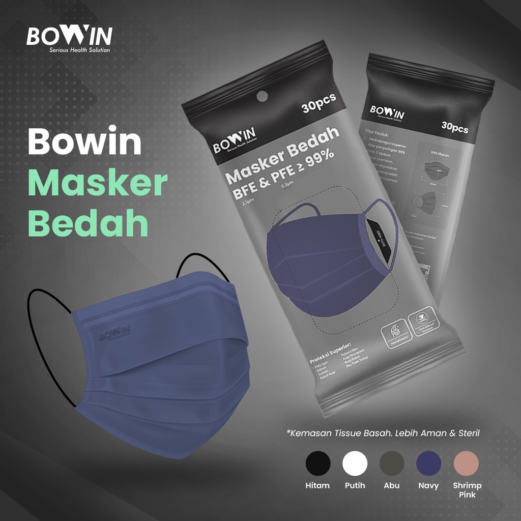 Bowin Masker Medis / Masker Bedah Surgical BFE PFE 99% (KEMENKES RI AKL / AKD)