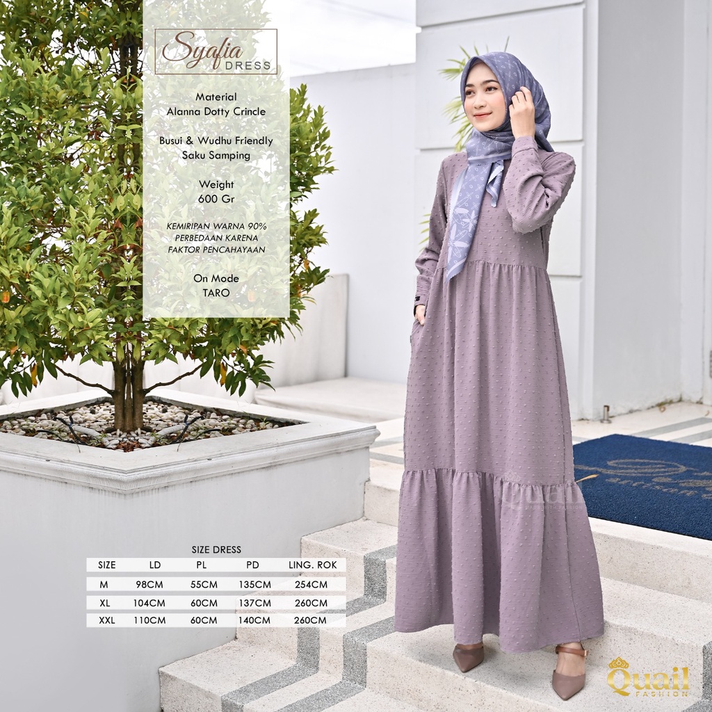 RESTOKKK SYAFIA  WARNA LEBIH BANYAKK  SYAFIA DRESS ORIGINAL QUAIL | GAMIS ONE COLOUR QUAIL | DRESS Q