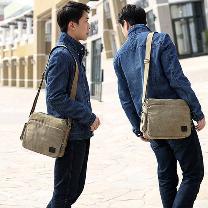 Tas Kanvas Tas Selempang Kanvas Sling Bag Tas Messenger Tas Kuliah Tas Hangout Tas Pria Selempang